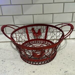 Red Rooster red wired metal basket approximately 7” diameter